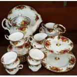 Royal Albert Old Country Roses teaware, (seven cups and saucers),