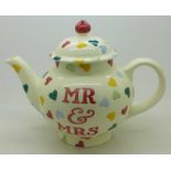 An Emma Bridgwater 'polka-heart' Mr & Mrs four cup teapot