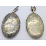 Two .925 silver lockets and silver chains, 47.