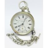 A silver cased pocket watch and chain, 'The Westminster', Fattorini,