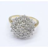 A 9ct gold and diamond cluster ring, 1.1ct diamond weight, 4.