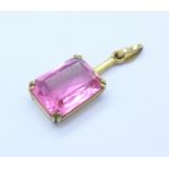 A 9ct gold and pink stone pendant, 3.