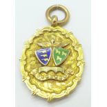 A 9ct gold and enamelled Rotherham & District FC 1925-6 fob medal, 5.