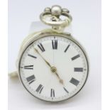 A silver verge pocket watch,