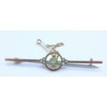 A Victorian 9ct gold, peridot and pearl brooch, 2.