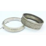 Two silver bangles including one Victorian,