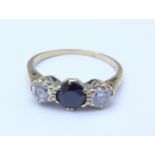 A 9ct gold, cubic zirconia and blue stone ring, 1.