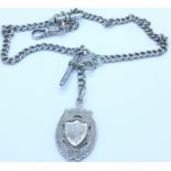 A silver double Albert watch chain and a silver fob,
