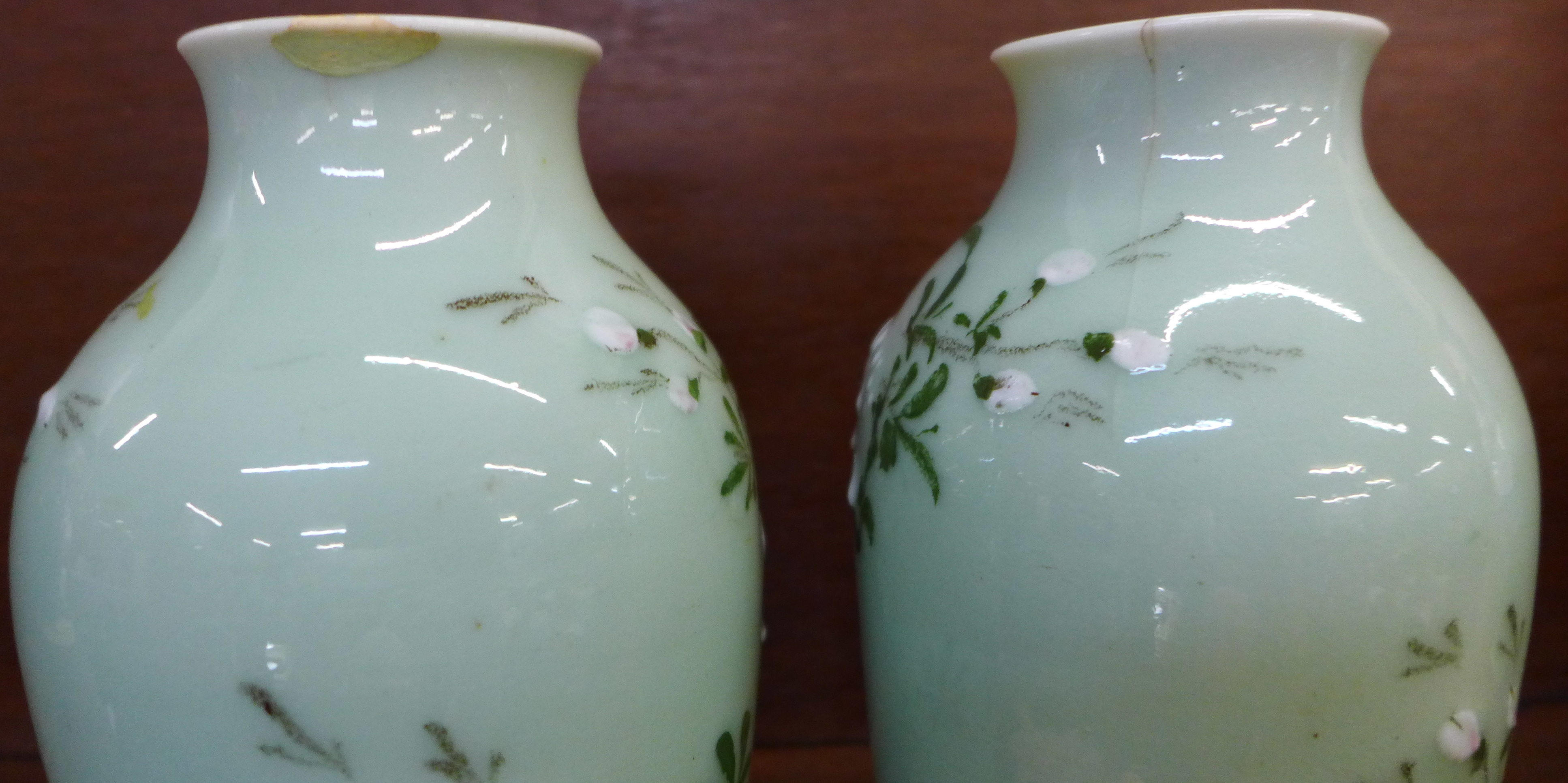 A pair of Chinese Celadon vases, a/f, - Image 4 of 5