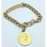 A 9ct gold identity bracelet with plated fob, bracelet 19.