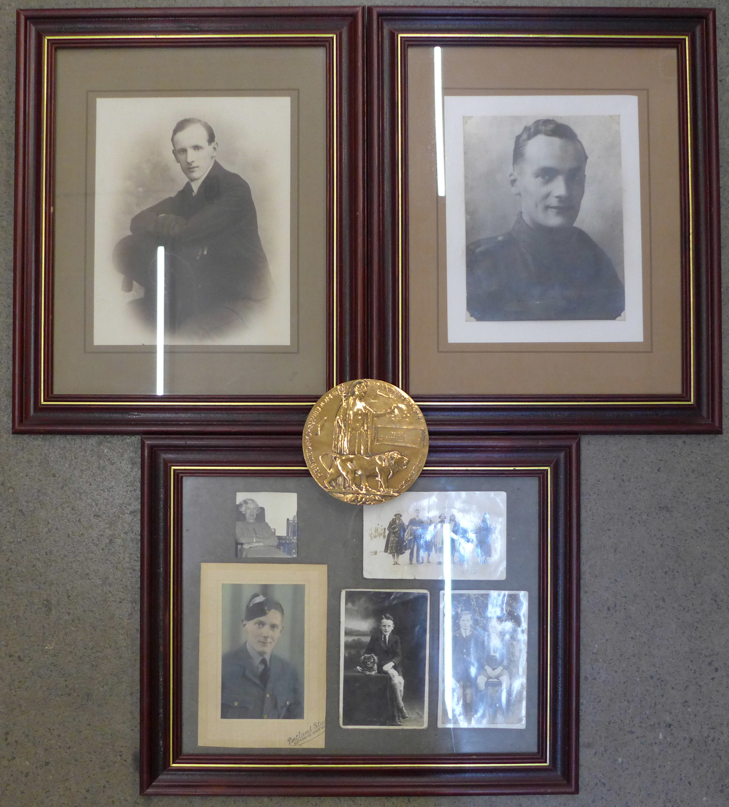 A bronze WWI death plaque to De Lacy Campbell Evans and associated framed photographs