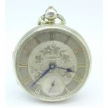 A silver pocket watch with silver dial, Gordon, Wolverhampton, a/f,