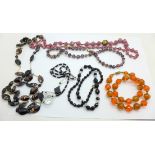 Six glass bead necklaces