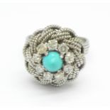 A white metal, diamond and turquoise ring, 5.