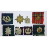 Eight cap badges including The Irish Guards,