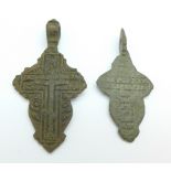 Two Viking bronze crosses, found in Ireland, c.