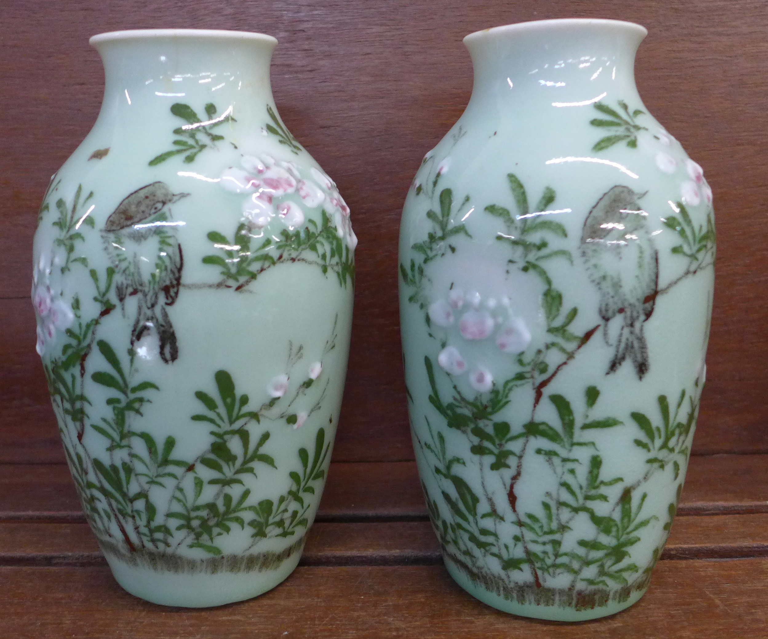 A pair of Chinese Celadon vases, a/f,