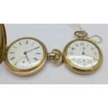 Two gold plated Waltham pocket watches,