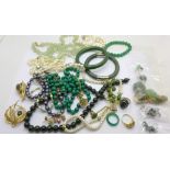 Jewellery including pearl necklaces, jade bangle,