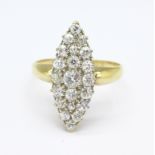 An 18ct gold 21 stone diamond marquise ring, minimum diamond content 1.50ct, 4.