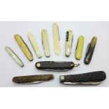 A collection of eleven pocket knives, Sheffield and one Solingen, including Wm.