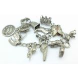 A silver charm bracelet,