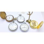Five pocket watches, including one silver and one marked Butcher, Nottingham,