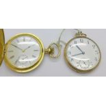 A Bucherer full hunter pocket watch and a gold plated pocket watch