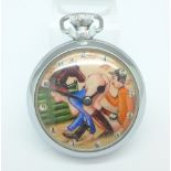 A chrome plated risque/novelty pocket watch