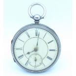 A silver cased pocket watch, inner hinge a/f,