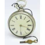 A silver pair case pocket watch, inner case Birmingham 1833,