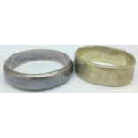 A .925 silver bangle and one other silver bangle, clasp a/f, 89.