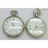 Two silver pocket watches,