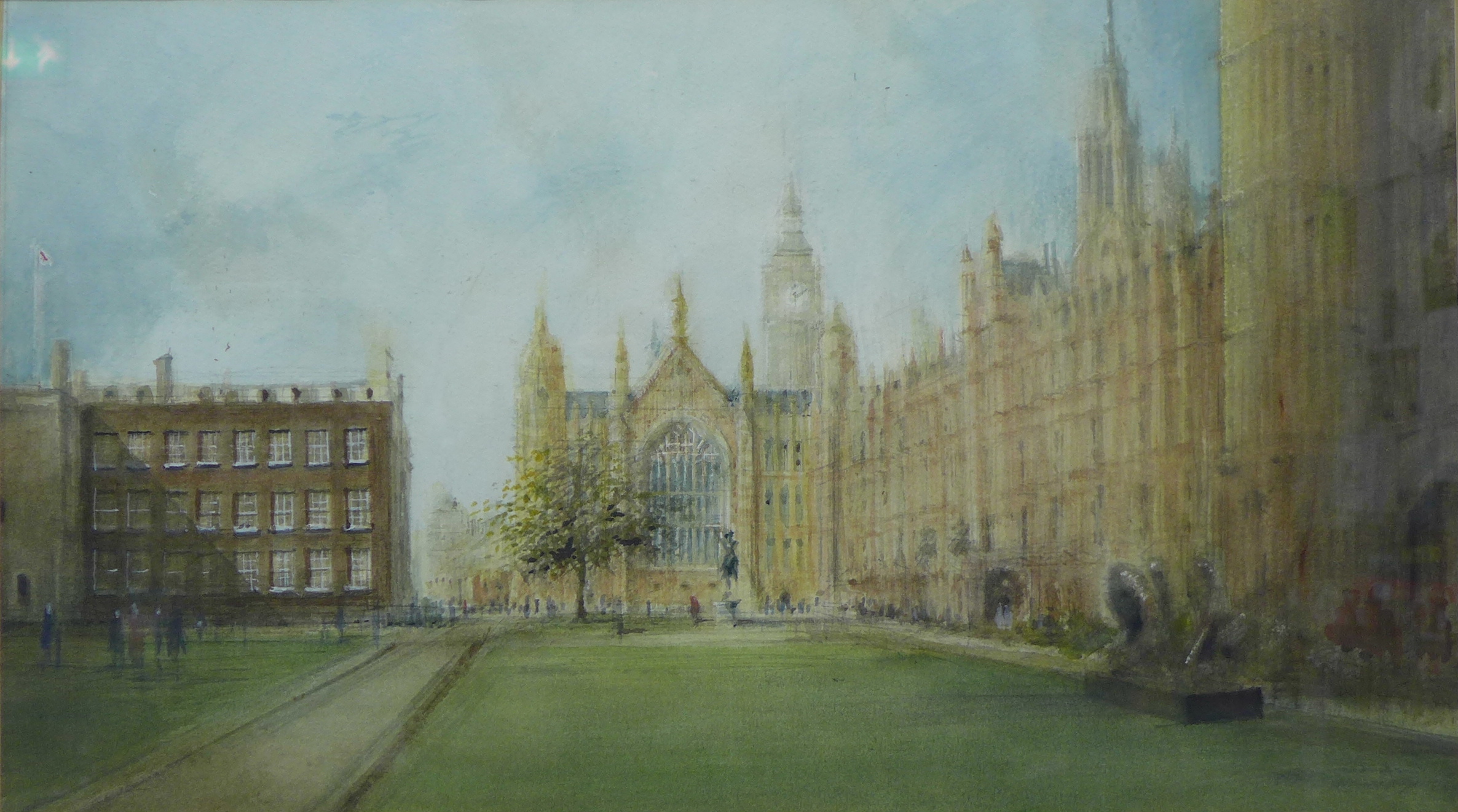 English School (20th Century), Houses of Parliament, watercolour, indistinctly signed, 29 x 51cms,