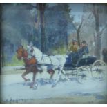 Hans Enzinger (Austrian 1889 - 1972), horses pulling figures in a cart, oil on panel, 7 x 8cms,
