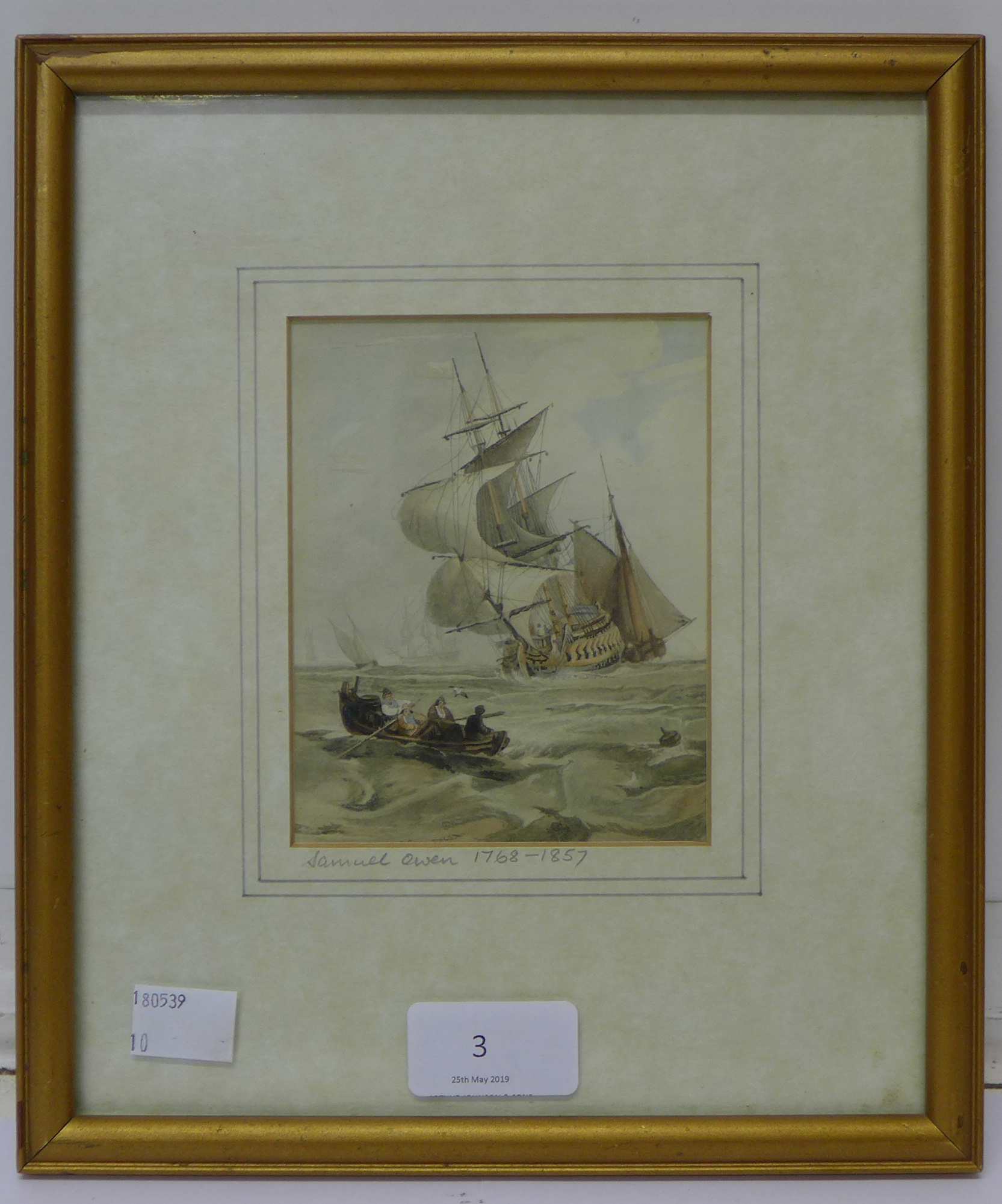 Samuel Owen (1769 - 1857), shipping off the coast, watercolour, 12 x 9cms, - Image 2 of 4