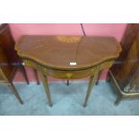 An Edward VII Sheraton Revival mahogany and marquetry inlaid fold-over card table