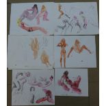 Peter Collins, fifteen nude studies, watercolour,