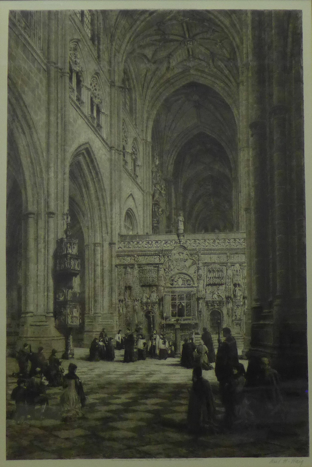 Axel Hermann Haig, Palencia Cathedral, The Trascoro, signed etching, 63 x 43cms,