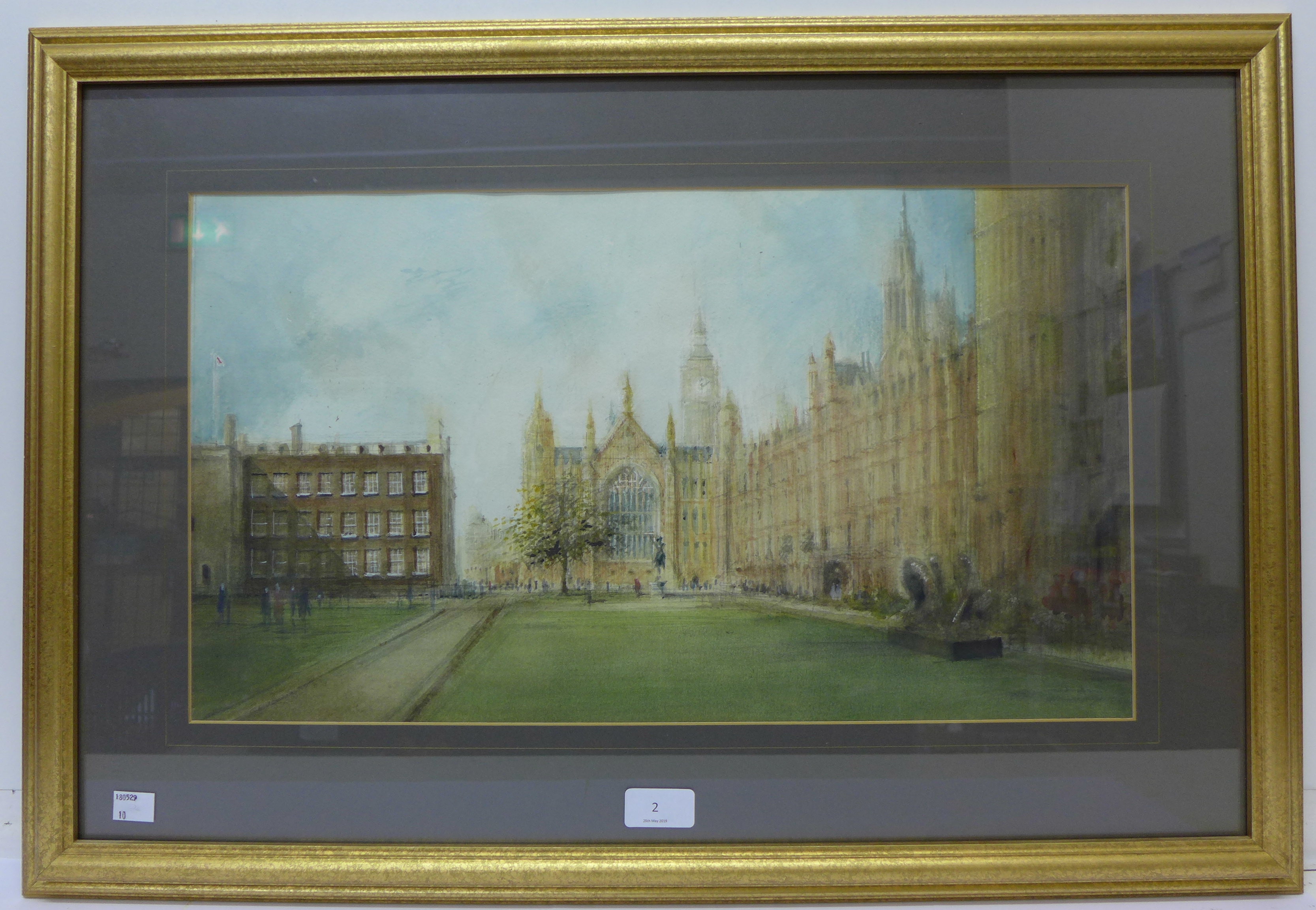 English School (20th Century), Houses of Parliament, watercolour, indistinctly signed, 29 x 51cms, - Image 2 of 3