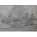 American School, Swan Boats, The Public Garden - Boston, pencil sketch, indistinctly signed,