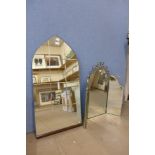 An arched mirror and triptych mirror