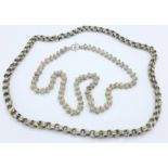 Two white metal necklaces,