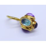 A 9ct gold and coloured stone pendant, 2.