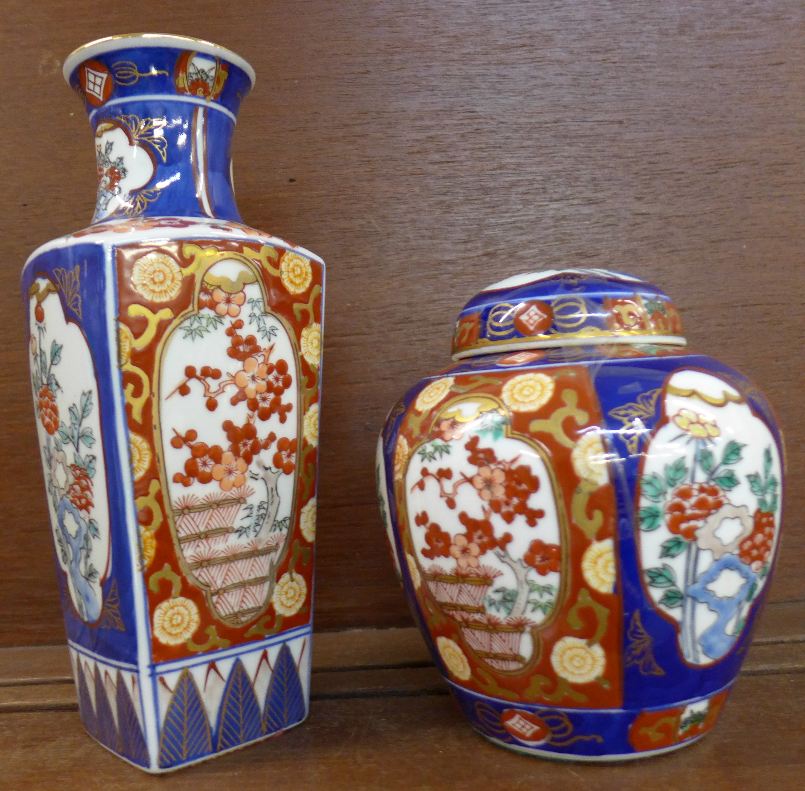 A Japanese Imari ginger jar and vase