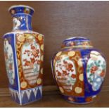 A Japanese Imari ginger jar and vase