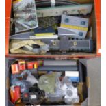 Two boxes of model railway track,