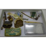 A letter opener, a bone needle holder, caddy spoon, a white metal pencil,