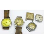 Five gentleman's vintage mechanical wristwatches including West End Watch Co.