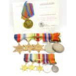 A set of five WWII medals with miniatures and North Africa bar 1942-43 with a Russian medal to A.L.